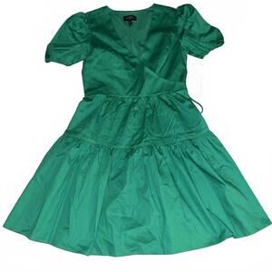 Adrianna Papell Green Puff Sleeve Wrap Dress Knee Length NWT Size 2 Stretch